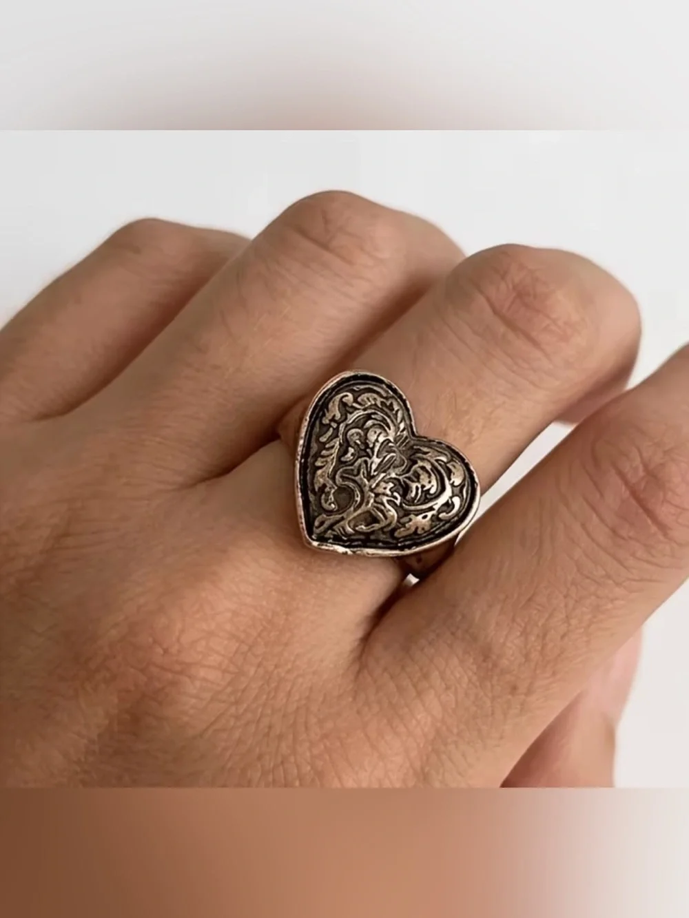Western Ring Antiqued Silver Heart Filigree Ring - Bohemian Ring Women Jewelry